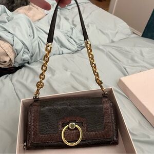 Jimmy Choo brown and black clutch with gold